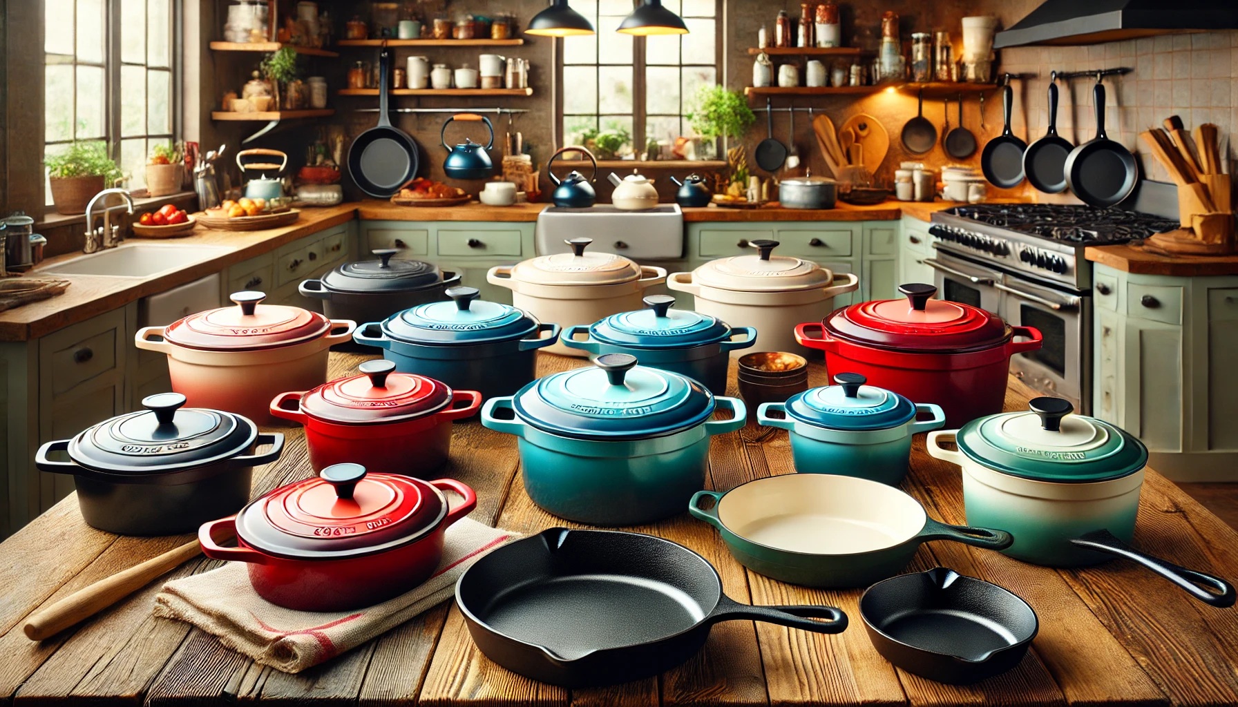 いろいろな色の鋳物ほうろう鍋