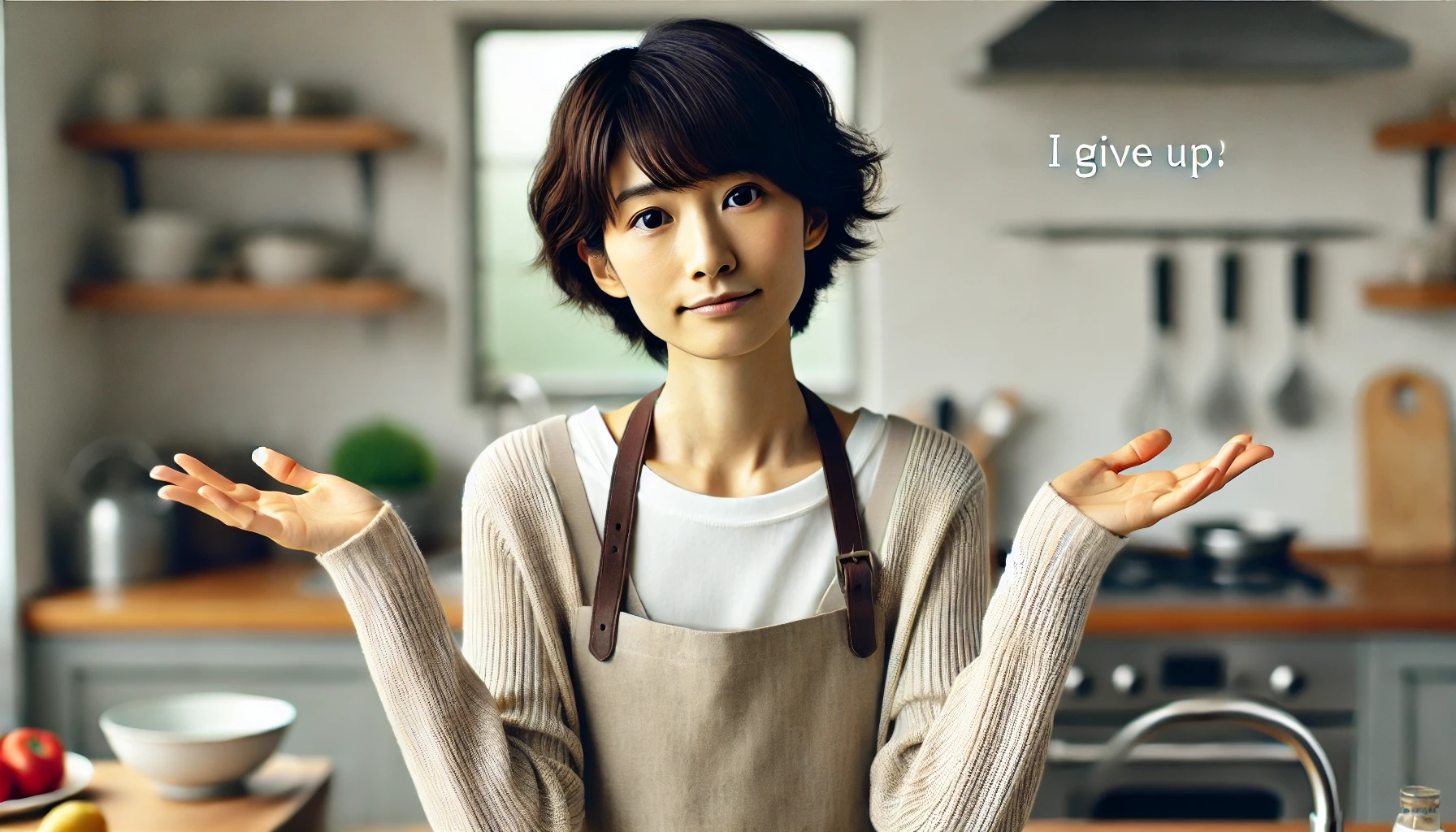 お手上げ、ギブアップのポーズをする女性