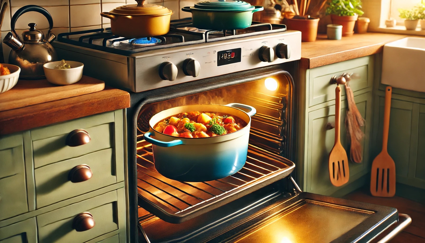 オーブンで煮込み料理をしている鍋