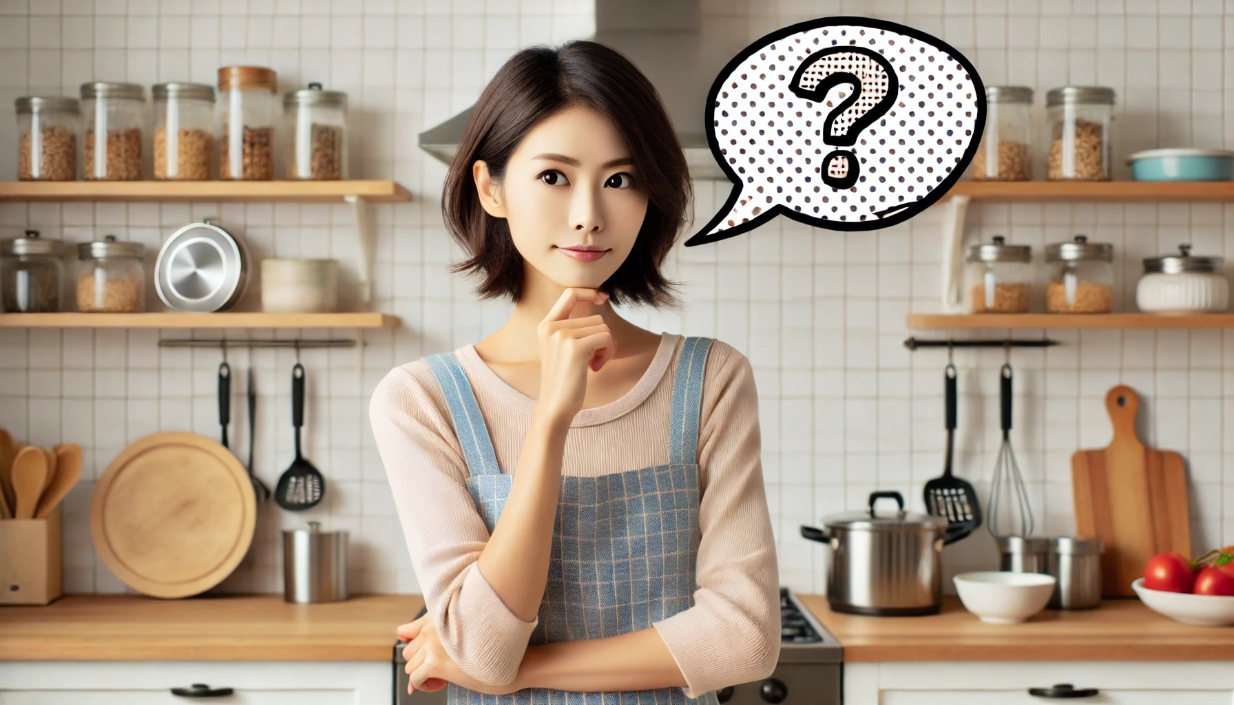 キッチンで考え事をしている女性