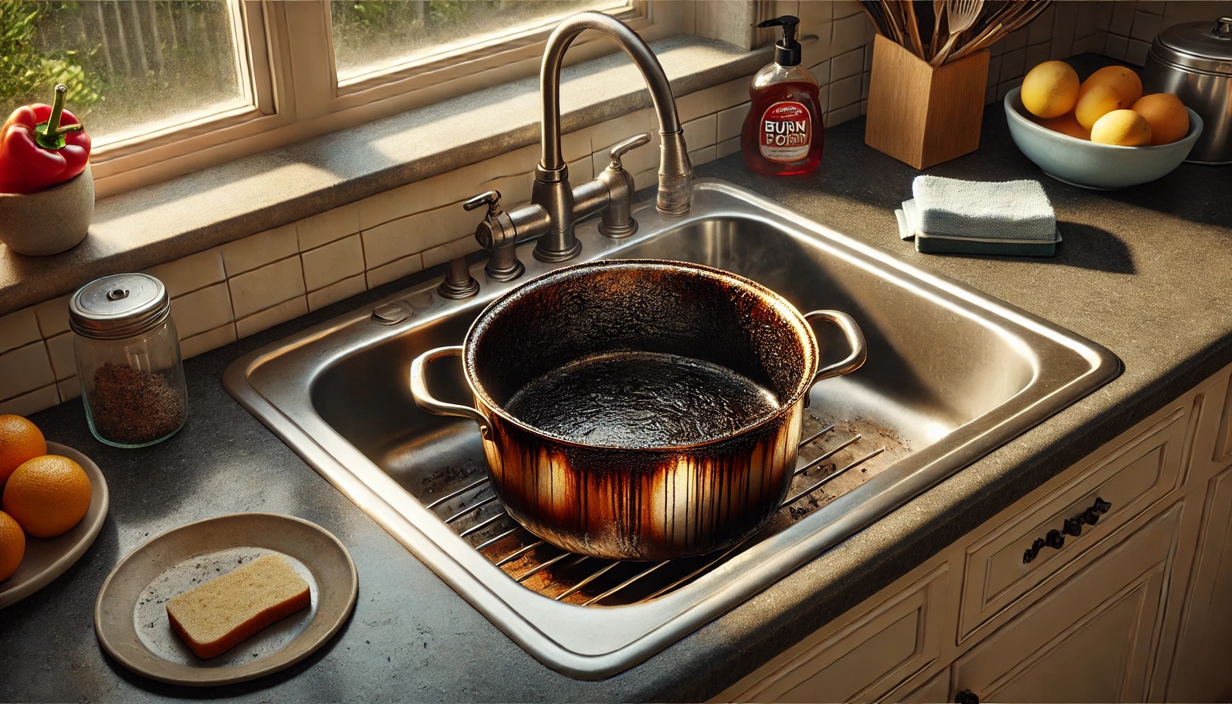 シンクの中に置かれた焦げ付いてしまった鍋