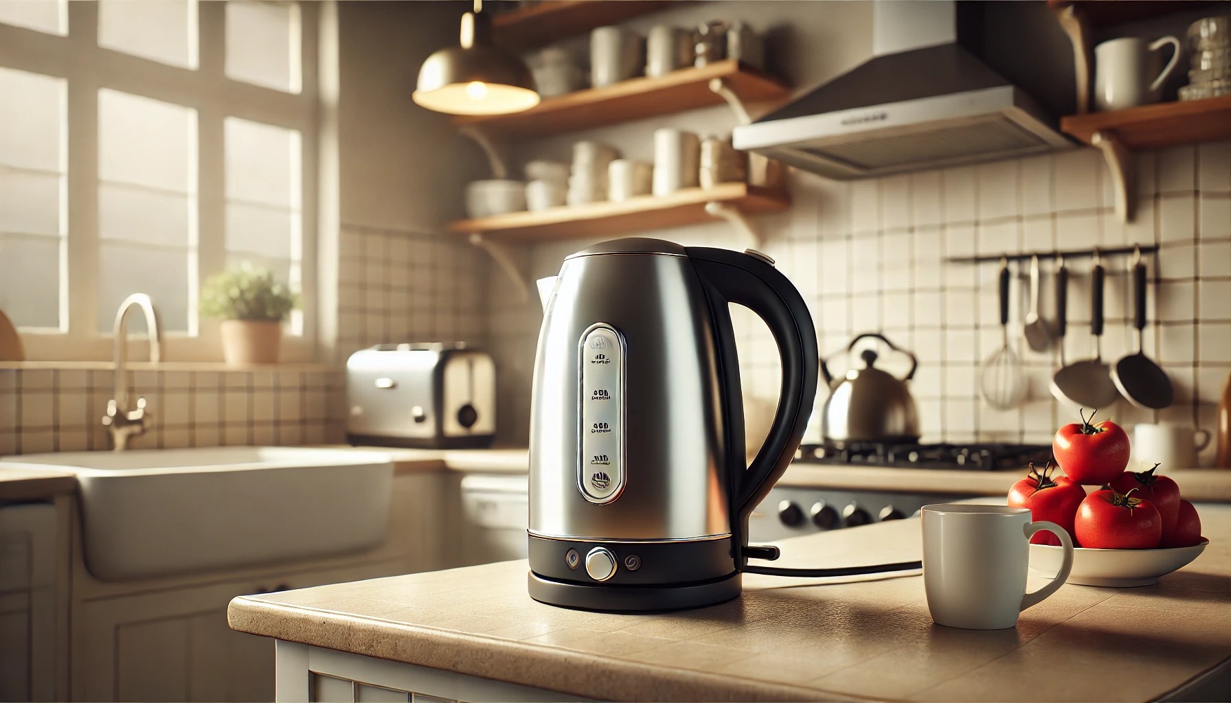 ダイニングテーブルの上の電気ケトル