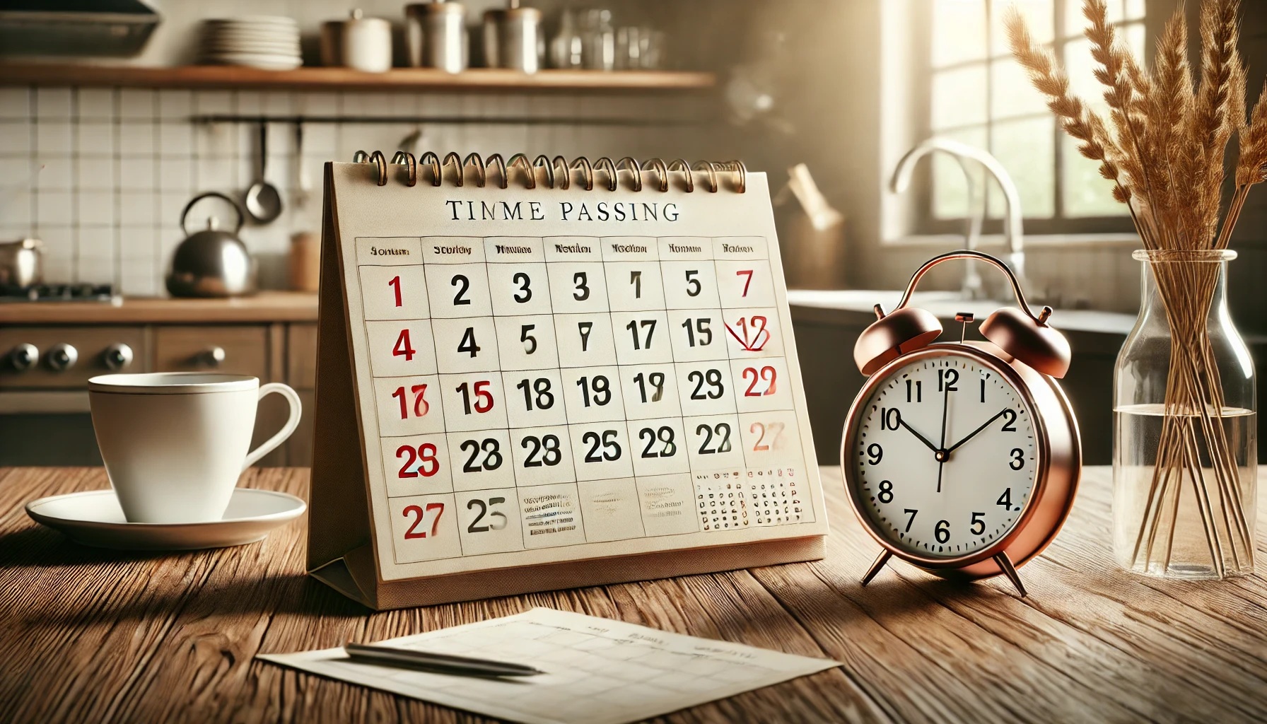 テーブルの上のカレンダーと時計