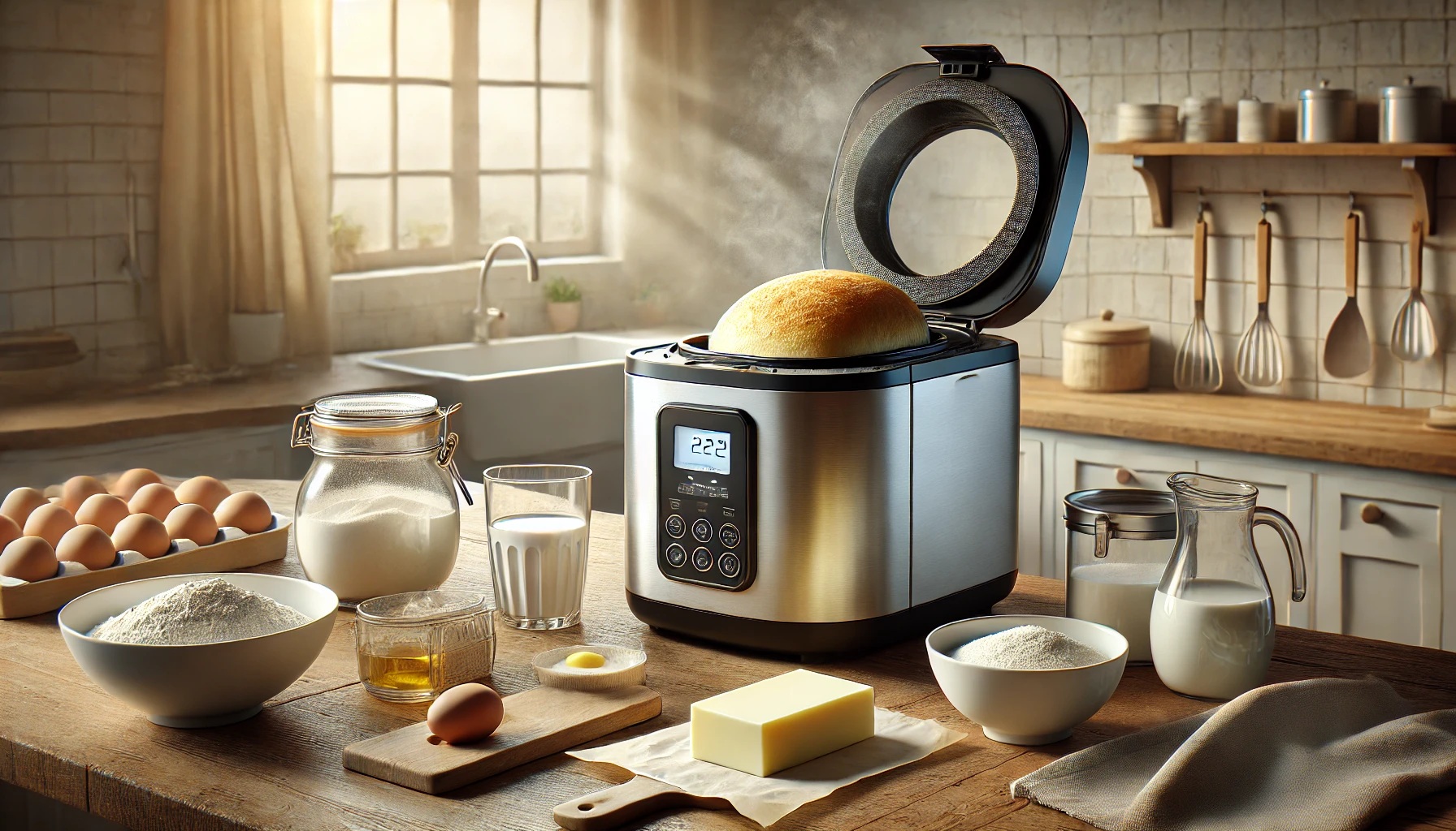 ホームベーカリーで食パンを焼いている様子