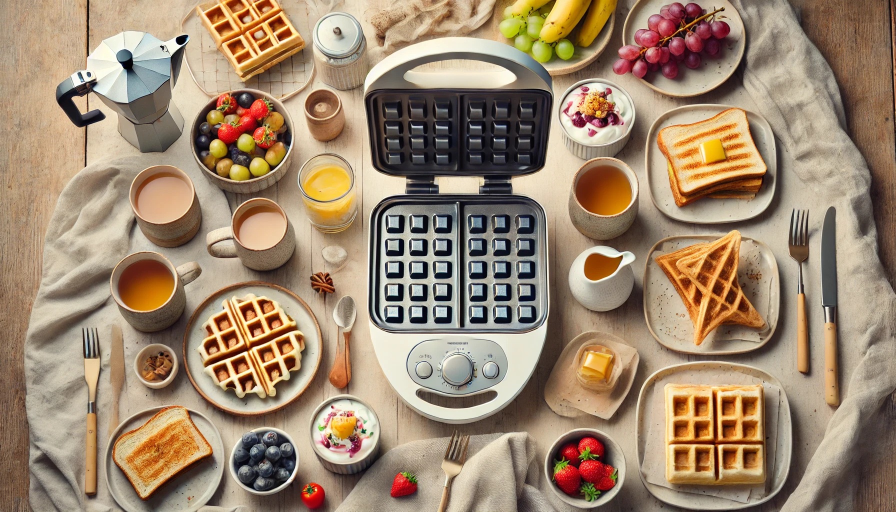 ワッフルメーカーで焼いたホットサンドやワッフル