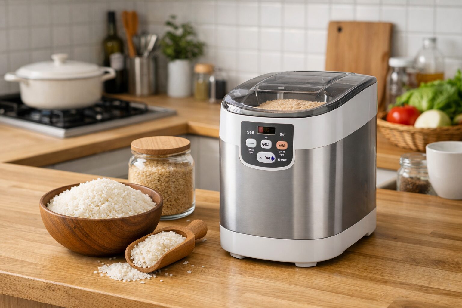 家庭用精米機と精米されたお米