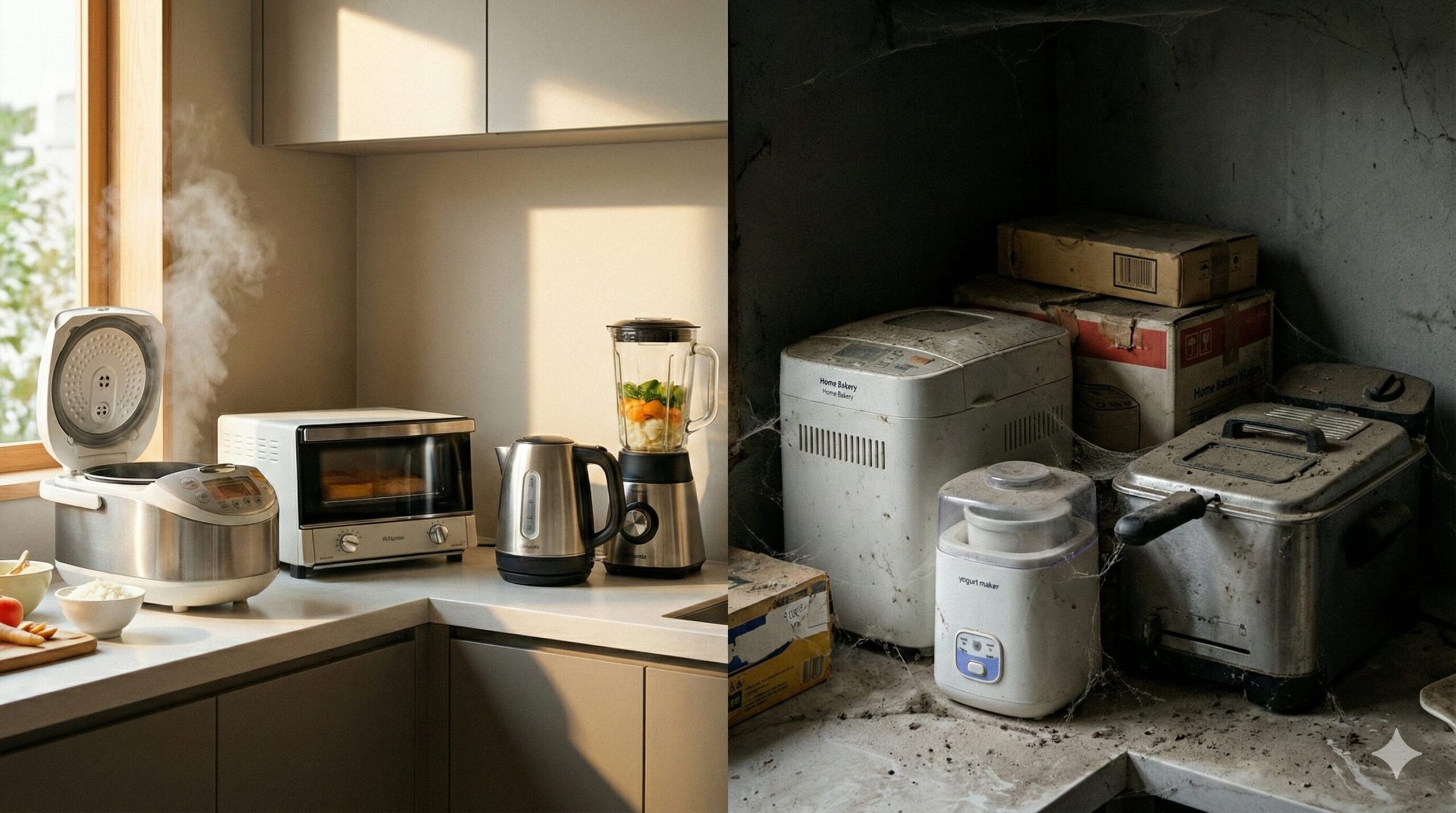 日常的に使用しているキッチン家電と使わなくなってホコリをかぶったキッチン家電