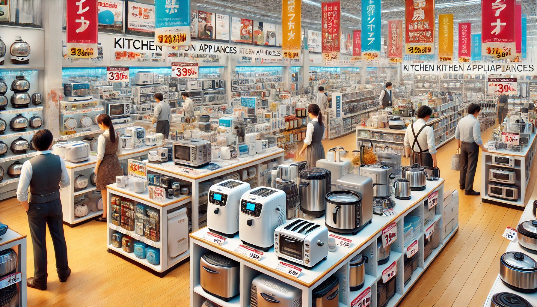 量販店のキッチン家電コーナー
