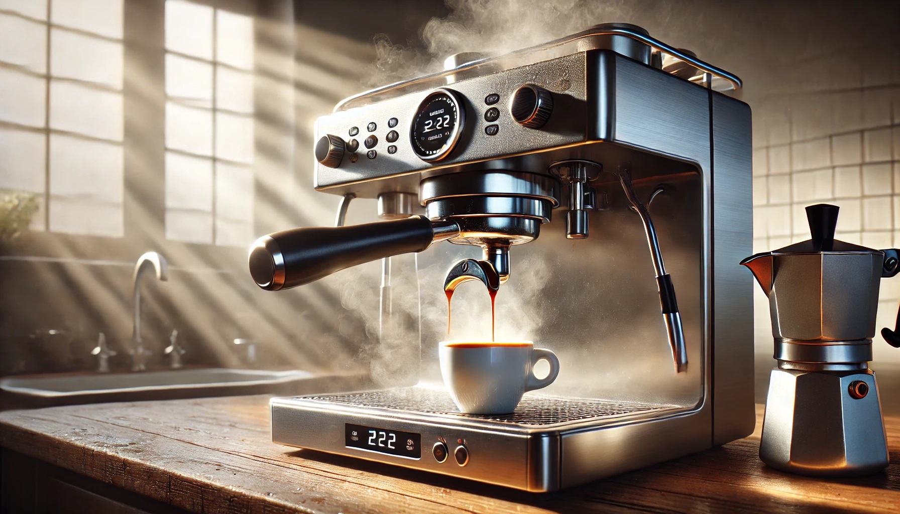 エスプレッソマシンでコーヒーを淹れている様子